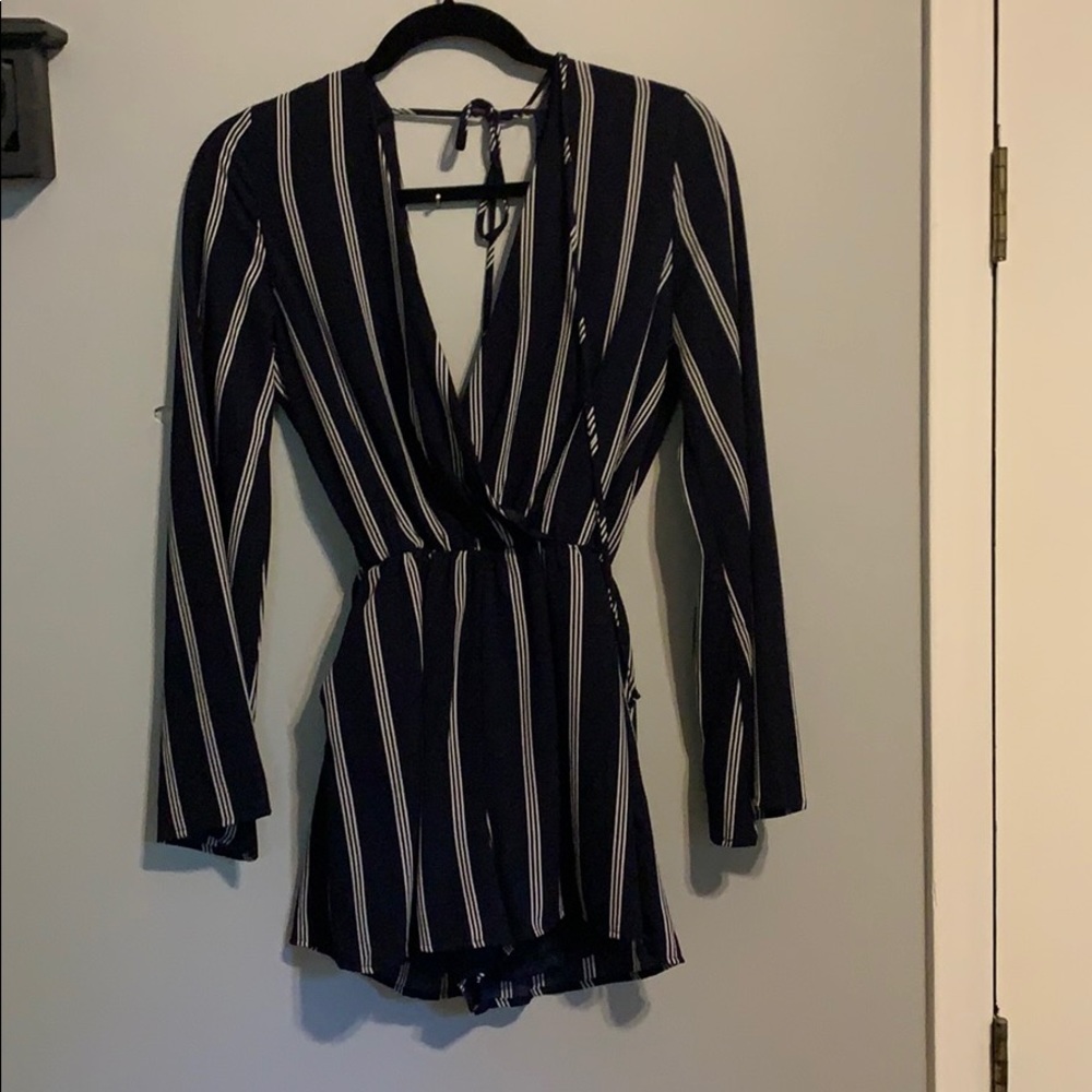 Never worn navy and white striped romper